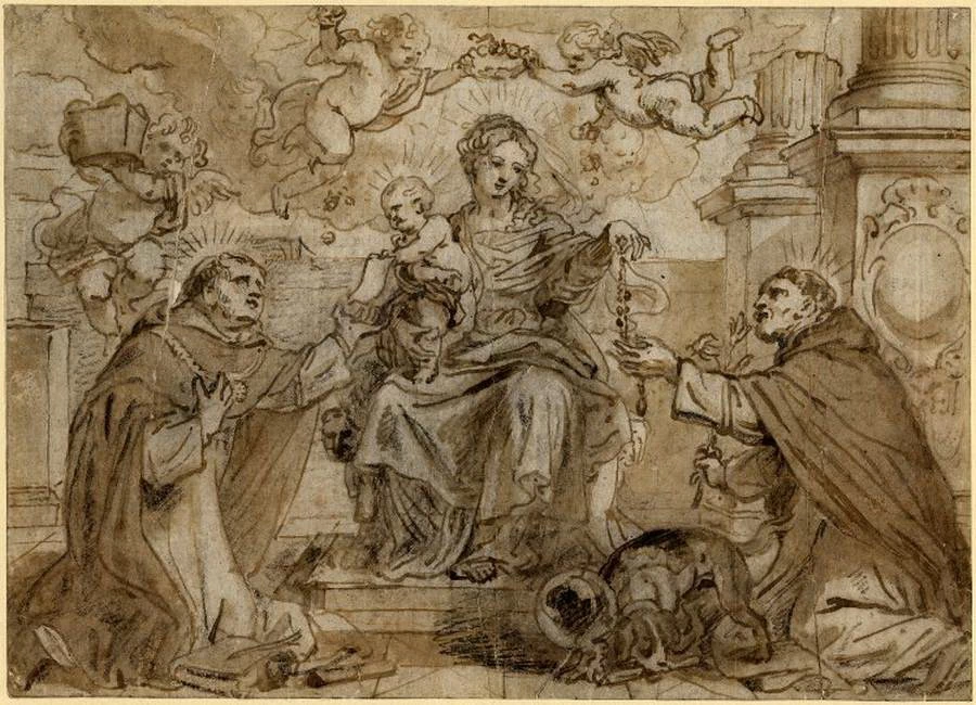 Studio - La Vergine presenta il Rosario a San Domenico con San Tommaso d'Aquino inginocchiato, v